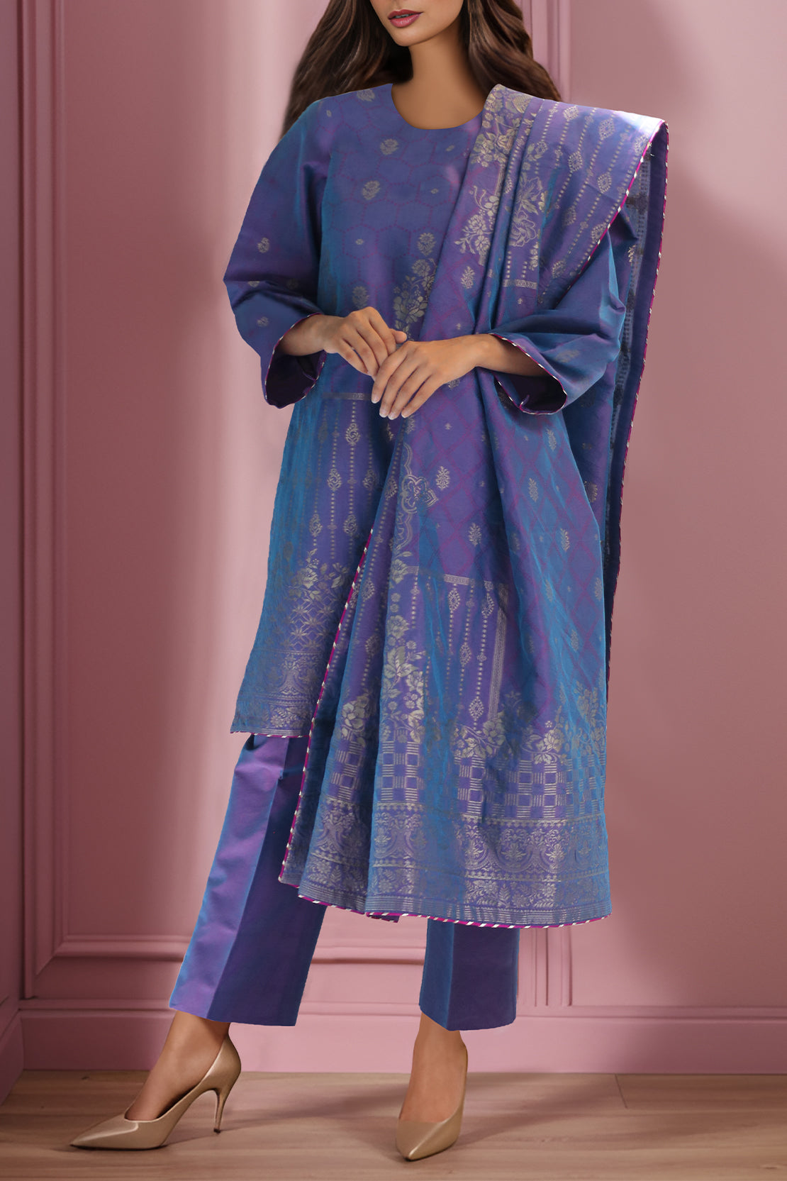 Unstitched Jacquard Cotton 2 Piece (Shirt/Dupatta)