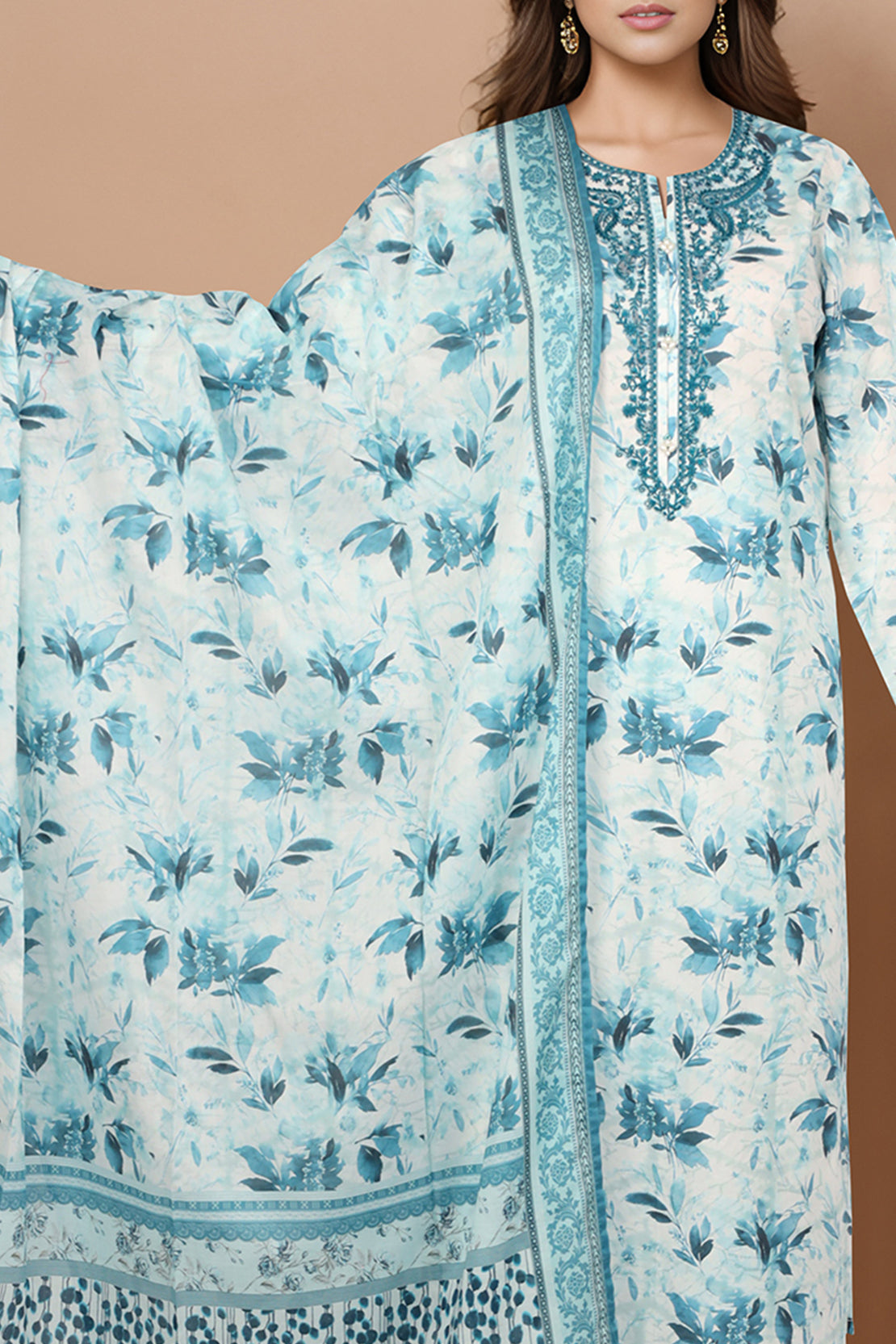 Unstitched Embroidered Lawn 2 Piece (Shirt/Trouser)