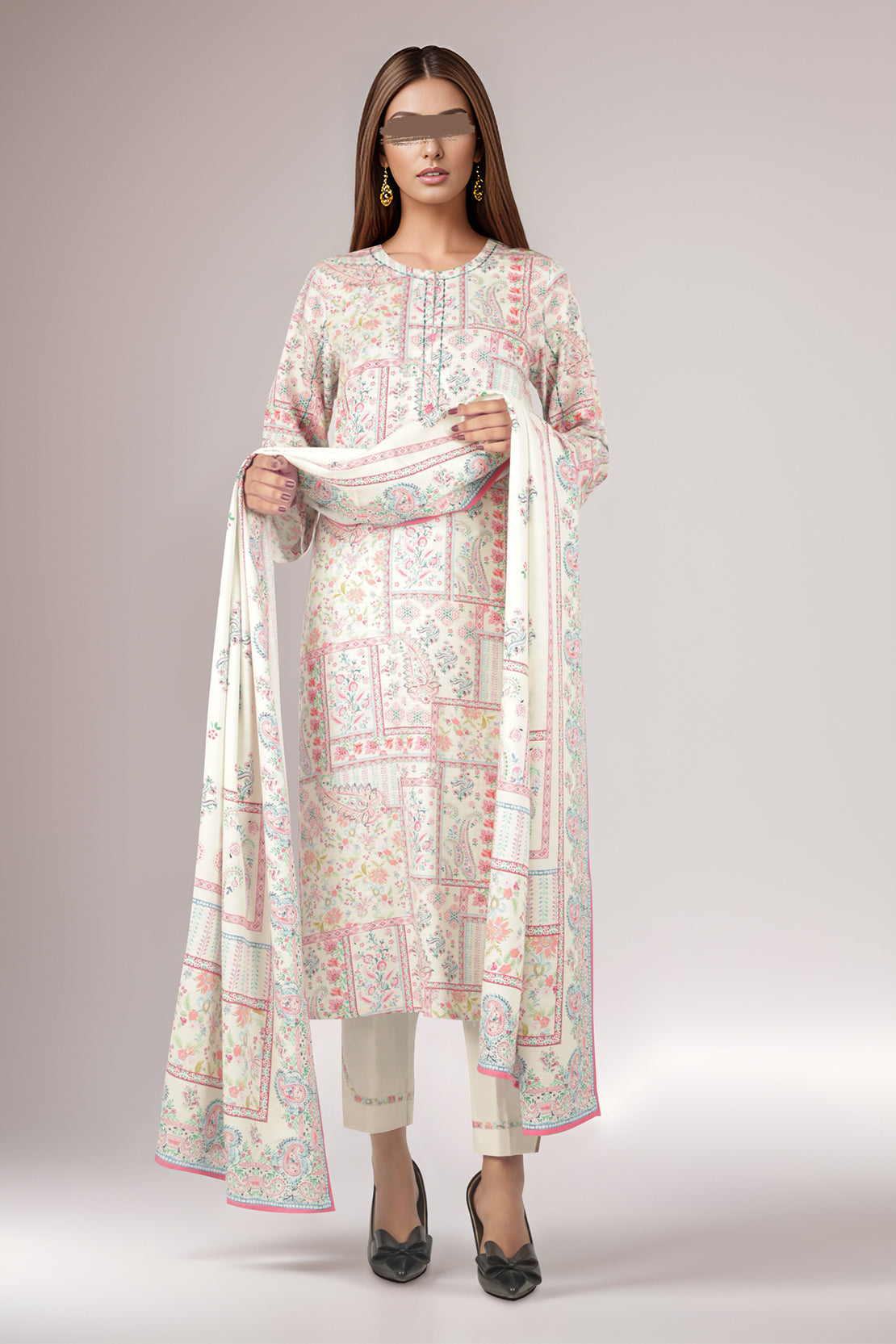 Unstitched Printed Cotton Khaddar 3 Piece