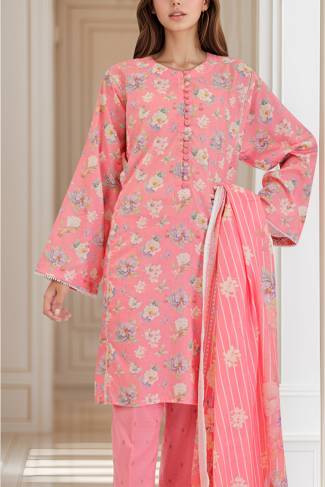 Cotton Jacquard Stitched 2 Piece (Shirt/Dupatta)