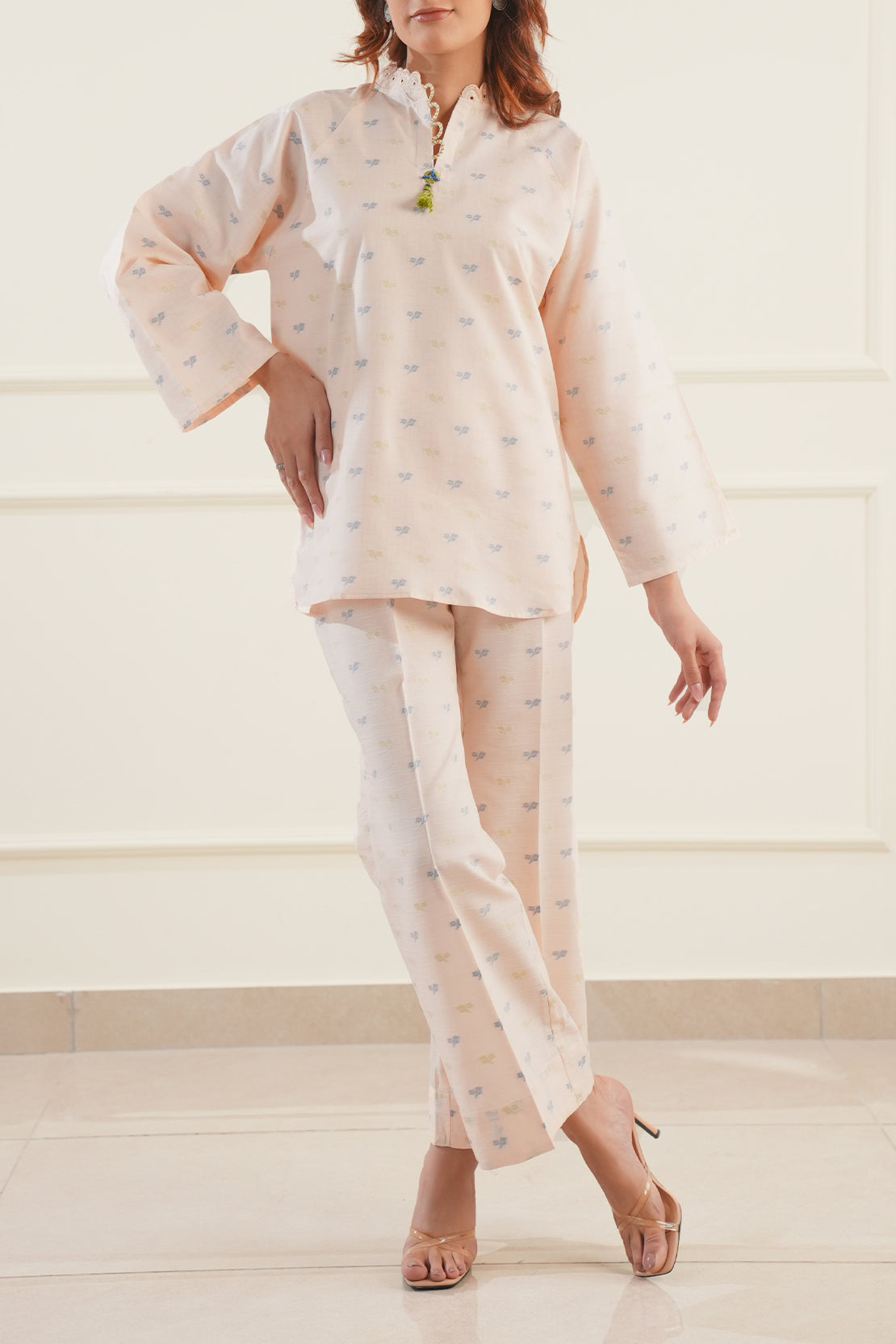 Cotton Jacquard Embroidered Stitched Shirt