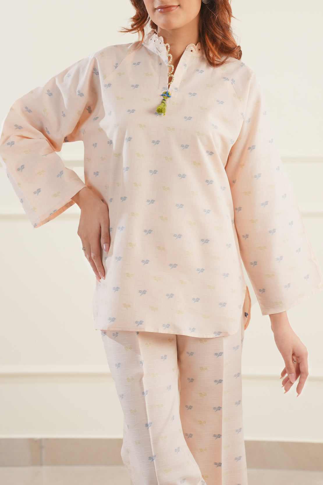 Cotton Jacquard Embroidered Stitched Shirt