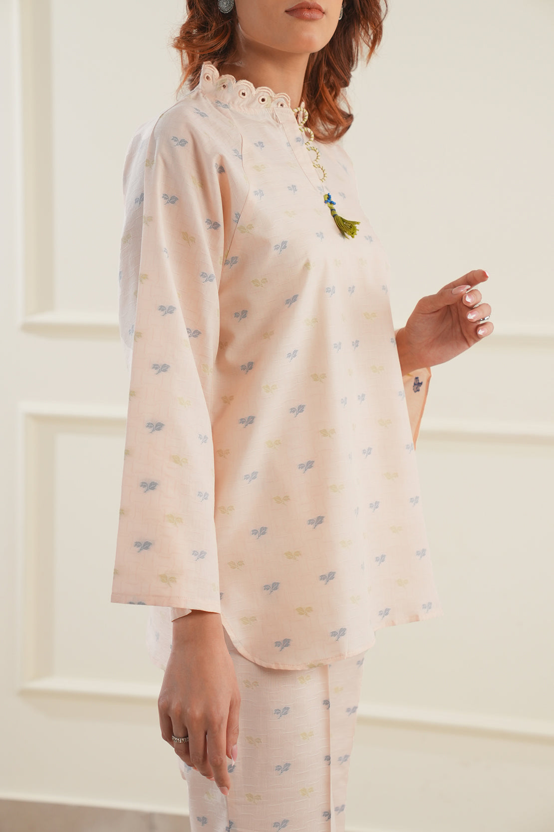 Cotton Jacquard Embroidered Stitched Shirt