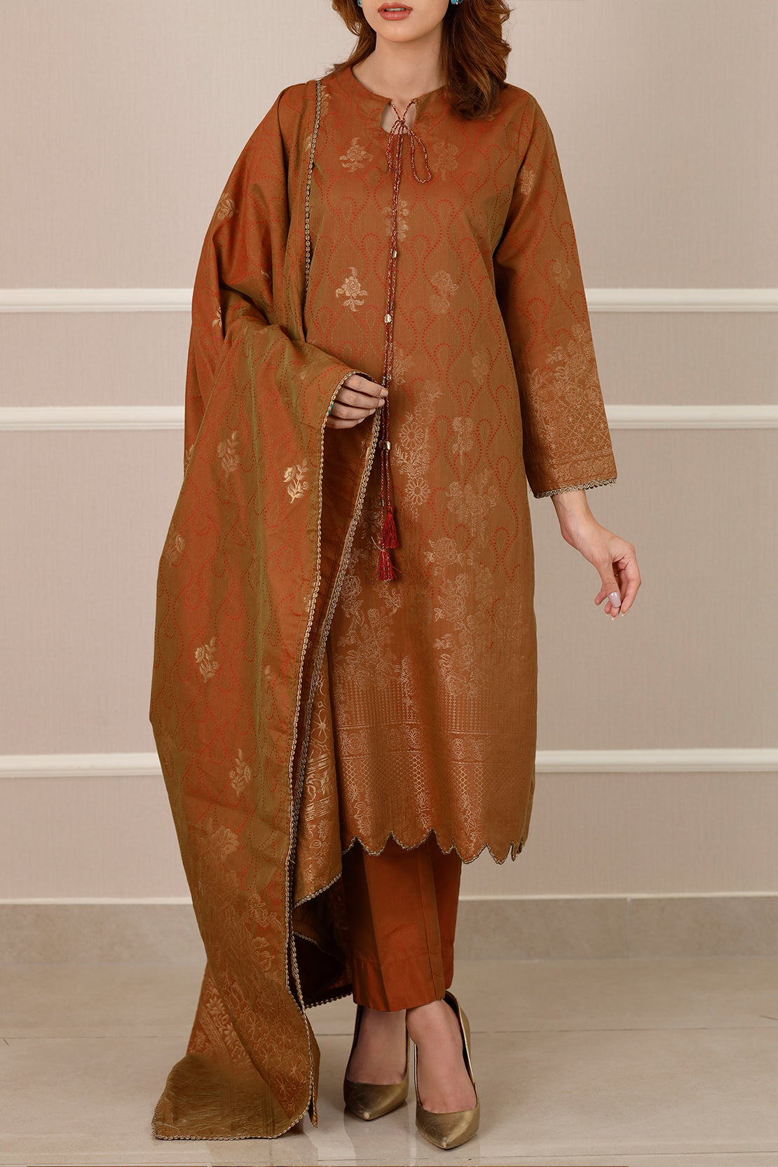 Cotton Jacquard Stitched 2 Piece (Shirt/Dupatta)