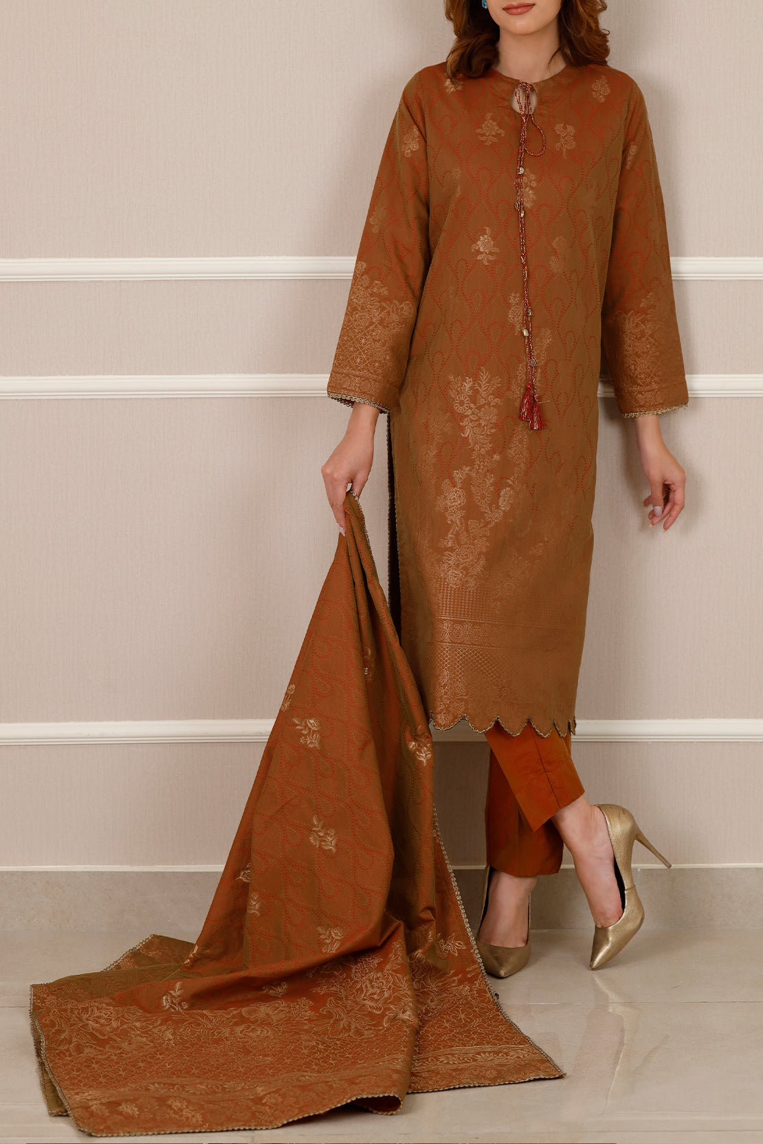 Cotton Jacquard Stitched 2 Piece (Shirt/Dupatta)
