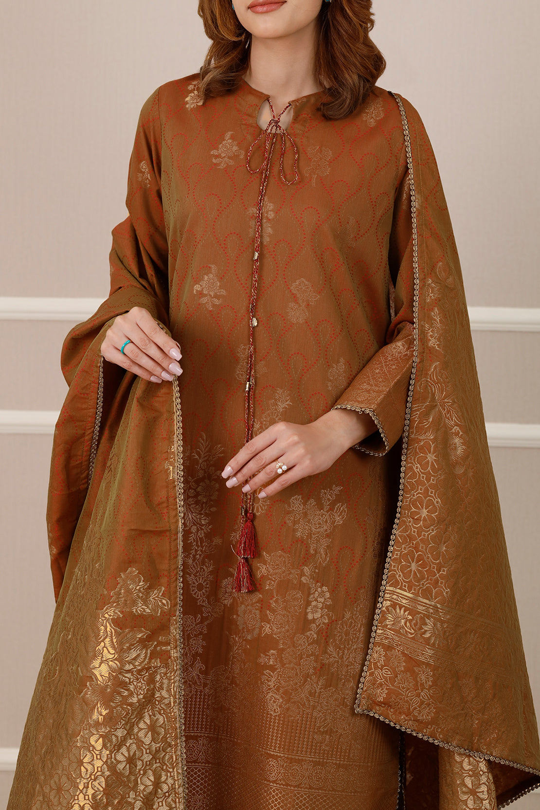 Cotton Jacquard Stitched 2 Piece (Shirt/Dupatta)