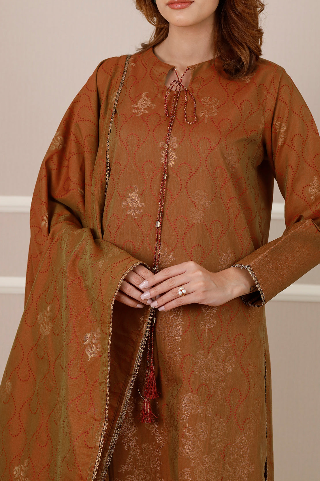 Cotton Jacquard Stitched 2 Piece (Shirt/Dupatta)
