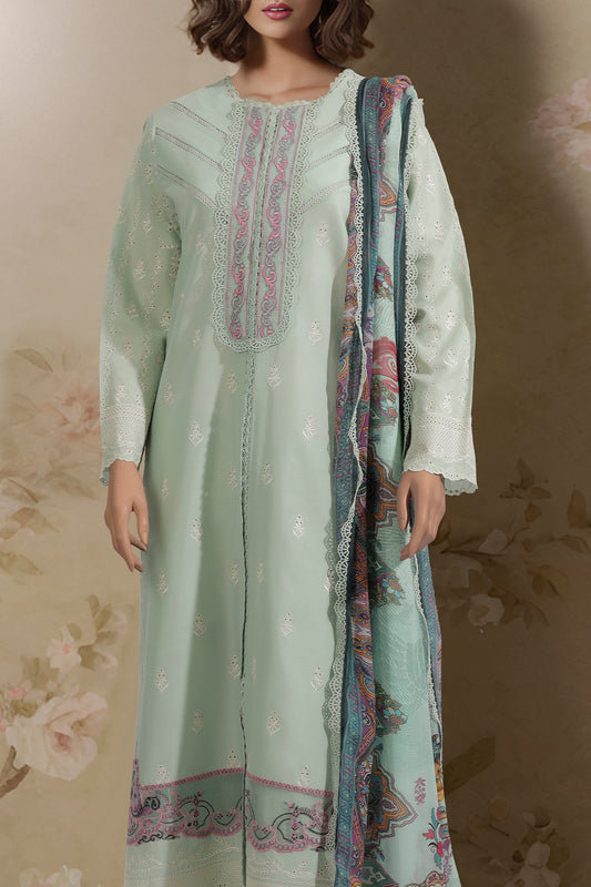 Unstitched Embroidered Chikankari Cotton 3 Piece With Chiffon Dupatta