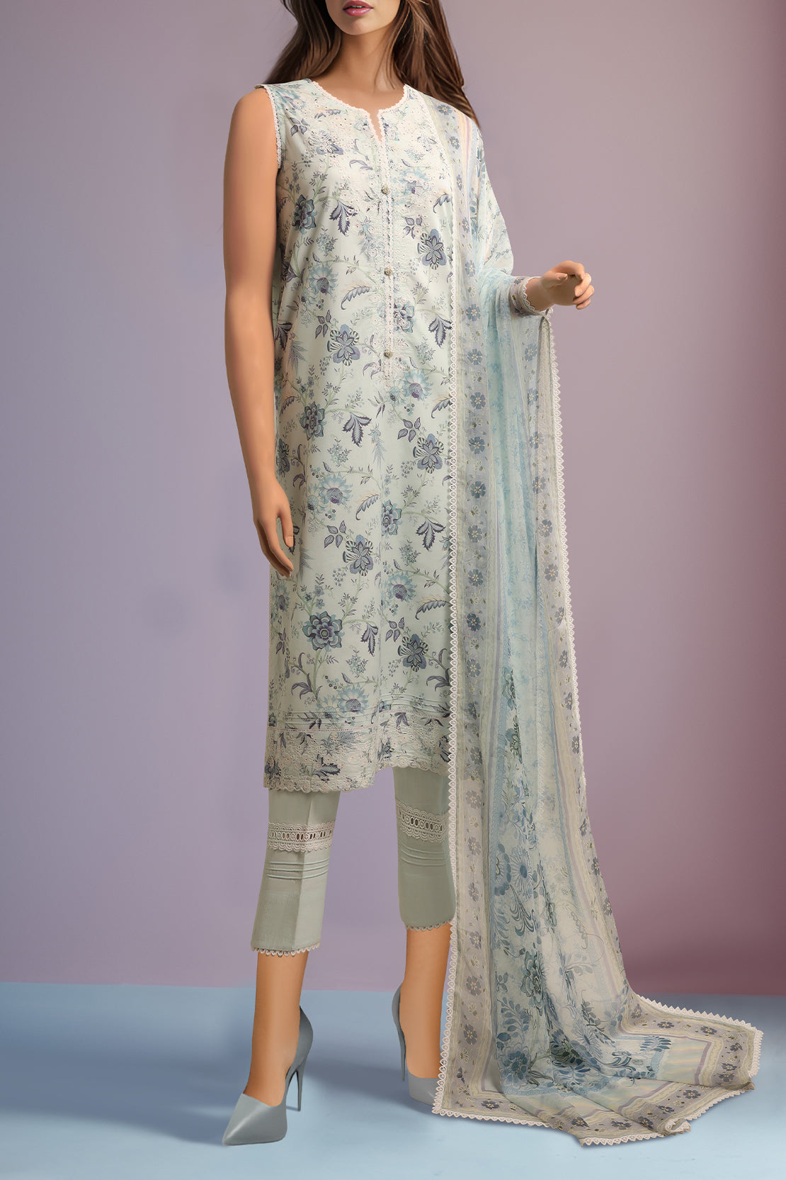 Unstitched Cotton Filament Embroidered 2 Piece (Shirt/Trouser)