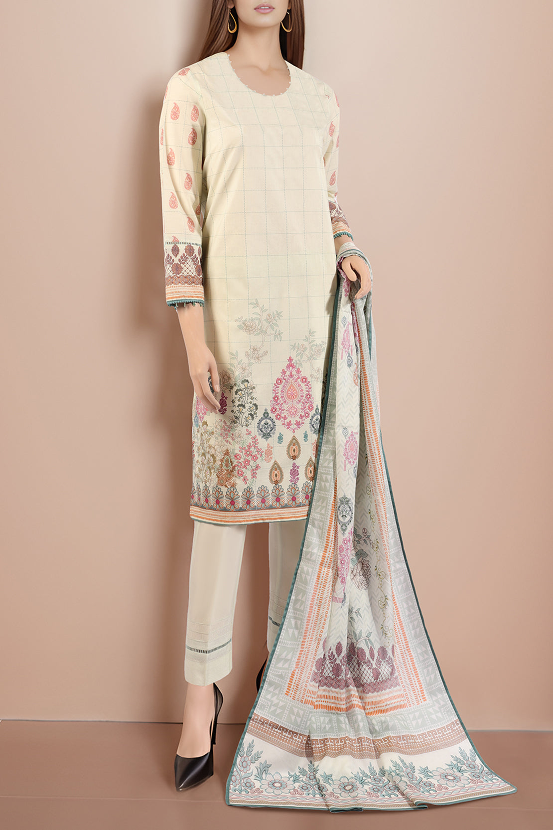 Unstitched Printed Cotton Filament 2 Piece (Shirt/Dupatta)