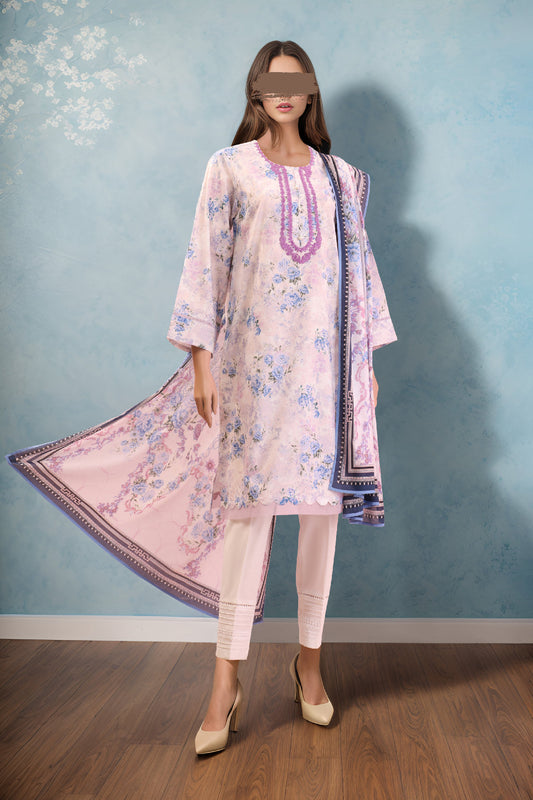 Unstitched Printed Emb Lawn Shirt