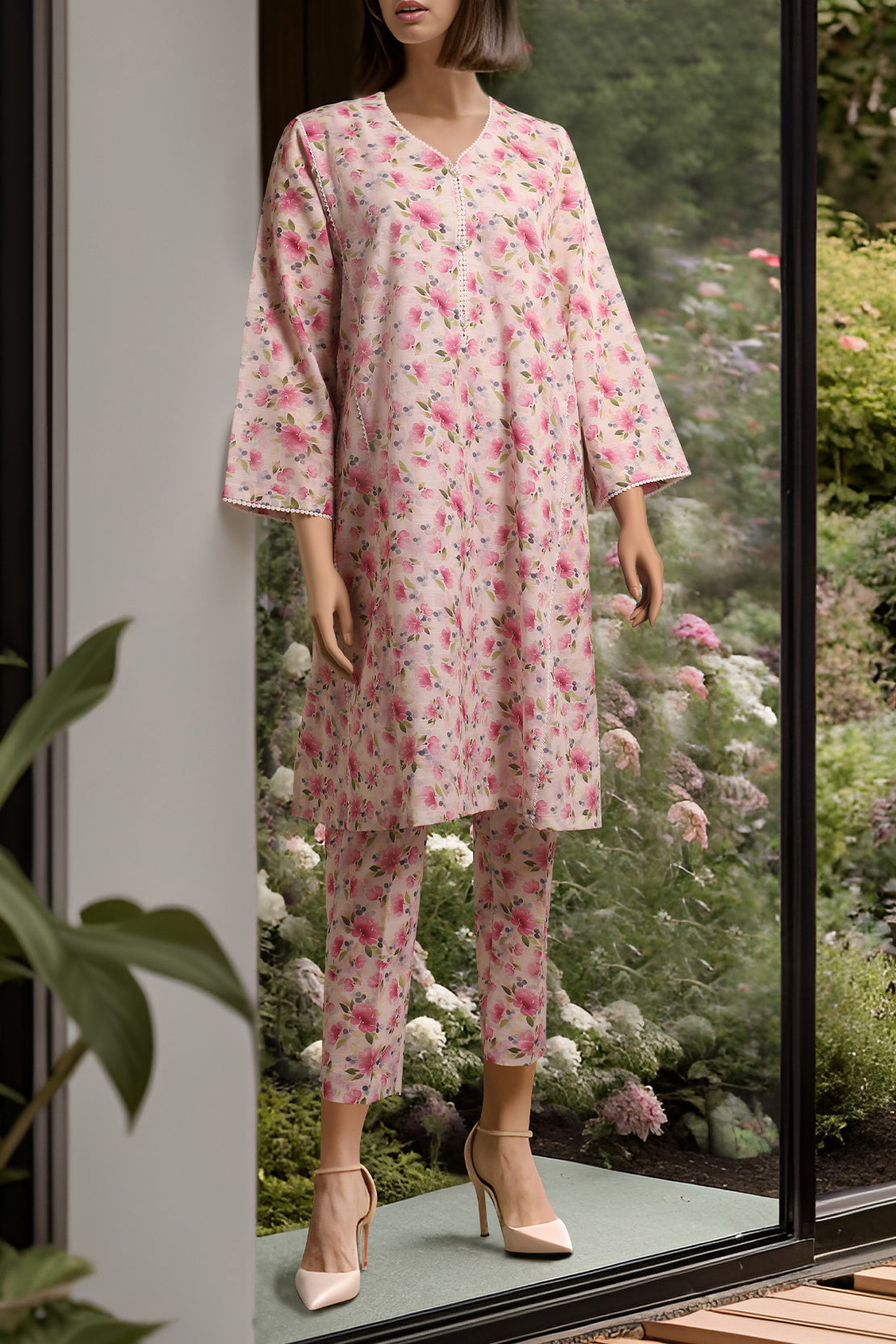 Unstitched Printed Herringbone 2 Piece (Shirt/Trouser)