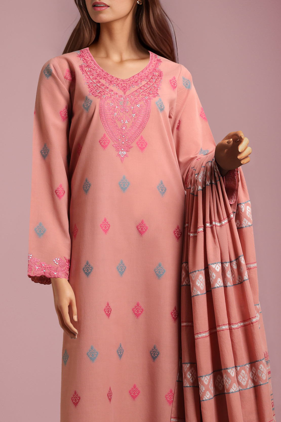 Unstitched Embroidered Jacquard Cotton 2 Piece (Shirt/Trouser)