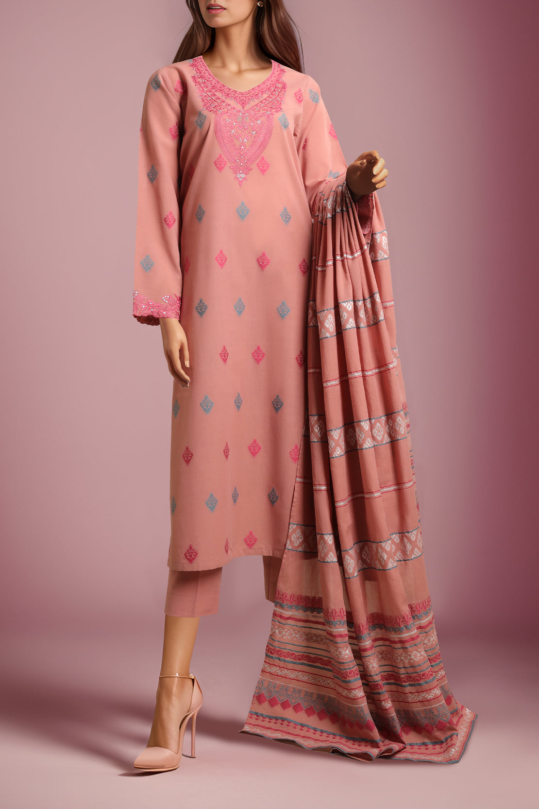 Unstitched Embroidered Jacquard Cotton 2 Piece (Shirt/Trouser)