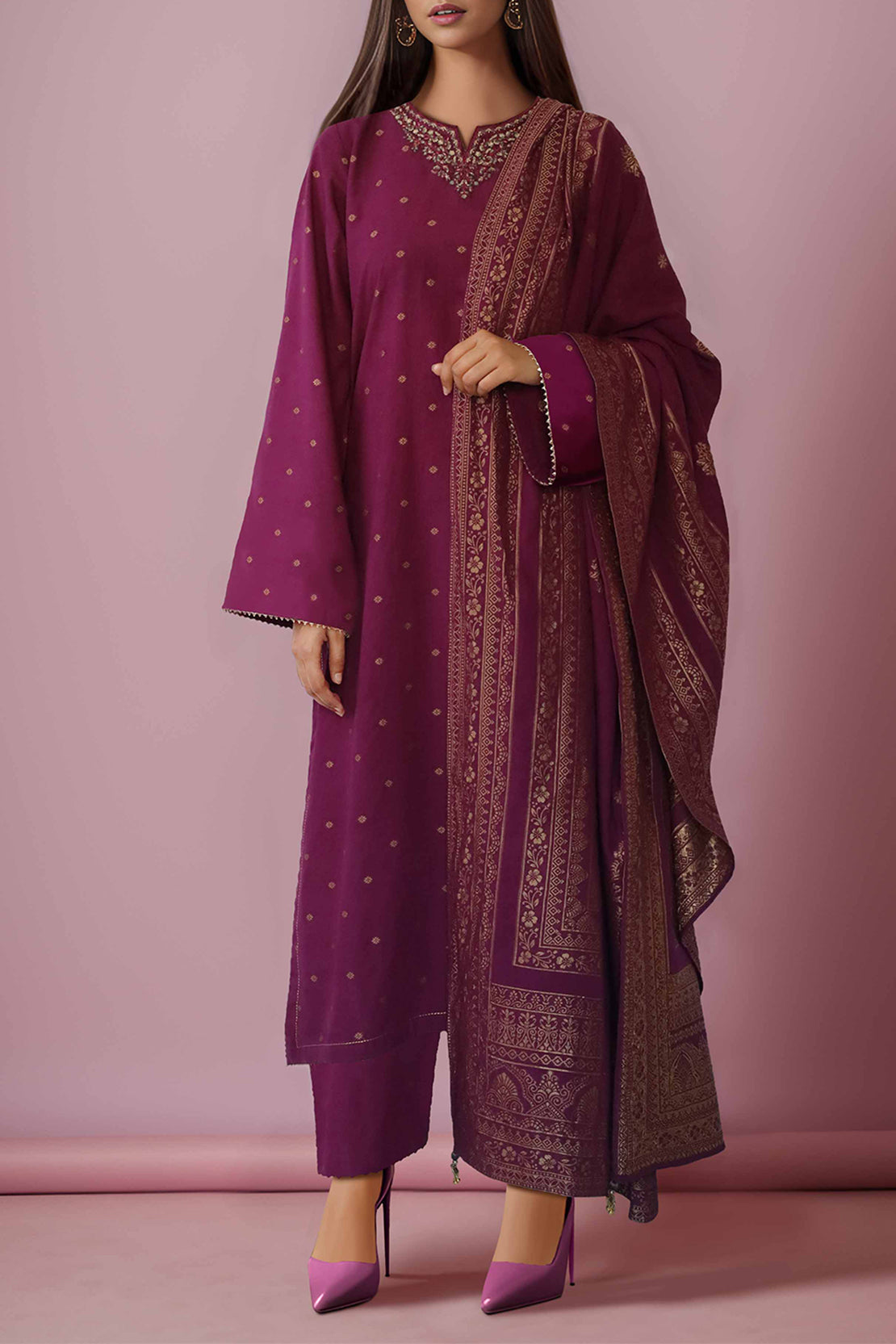 Unstitched Embroidered  Cotton Jacquard 2 Piece (Shirt/Trouser)