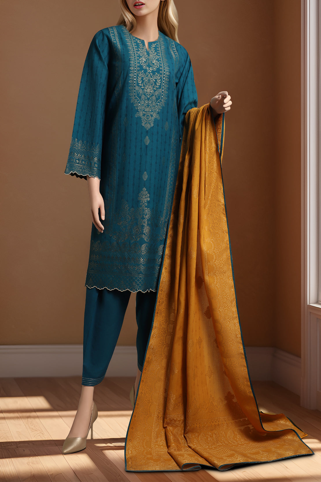 Unstitched Jacquard Cotton 2 Piece (Shirt/Trouser)