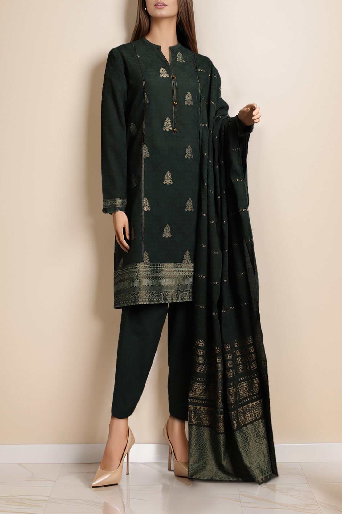 Unstitched Jacquard Cotton 2 Piece (Shirt/Trouser)