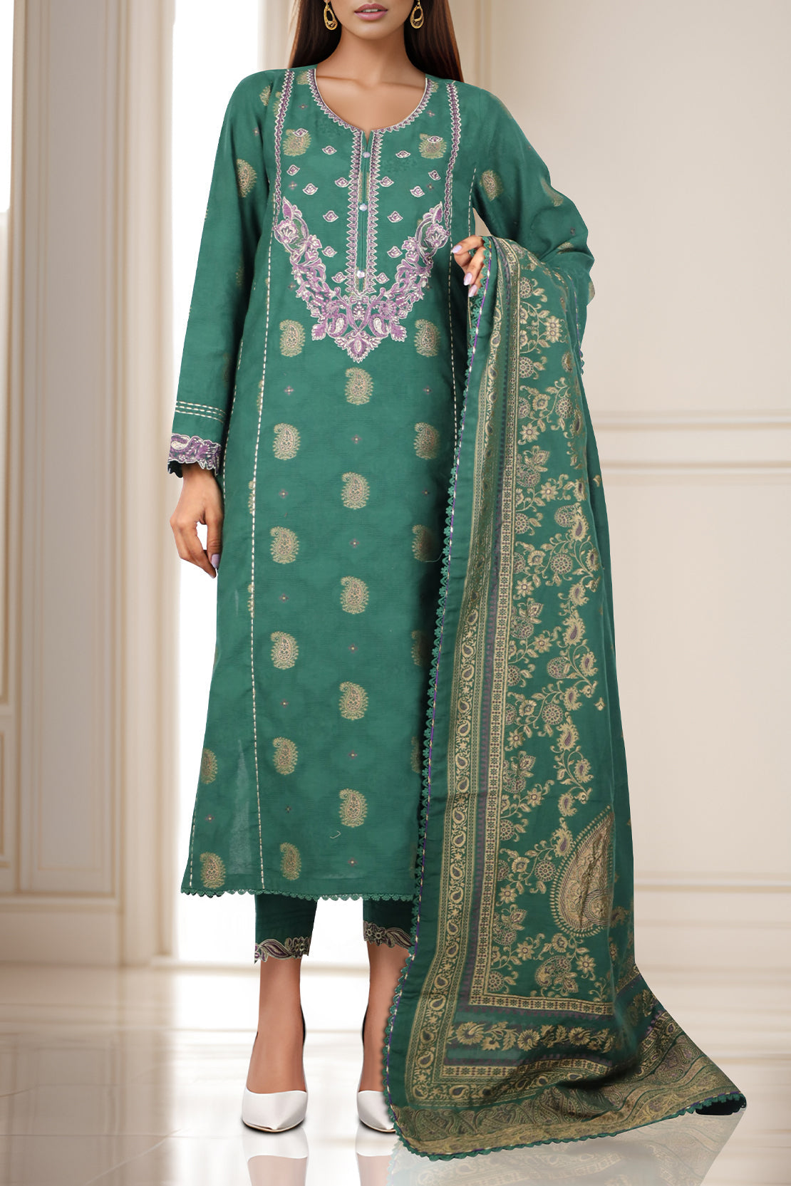 Unstitched Embroidered Jacquard Cotton 2 Piece (Shirt/Trouser)