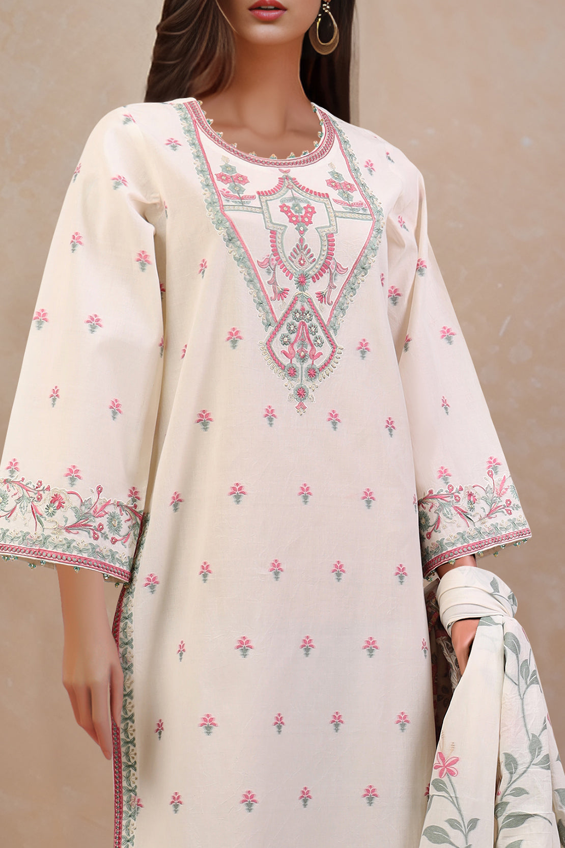 Unstitched Jacquard Cotton Embroidered 2 Piece (Shirt/Dupatta)