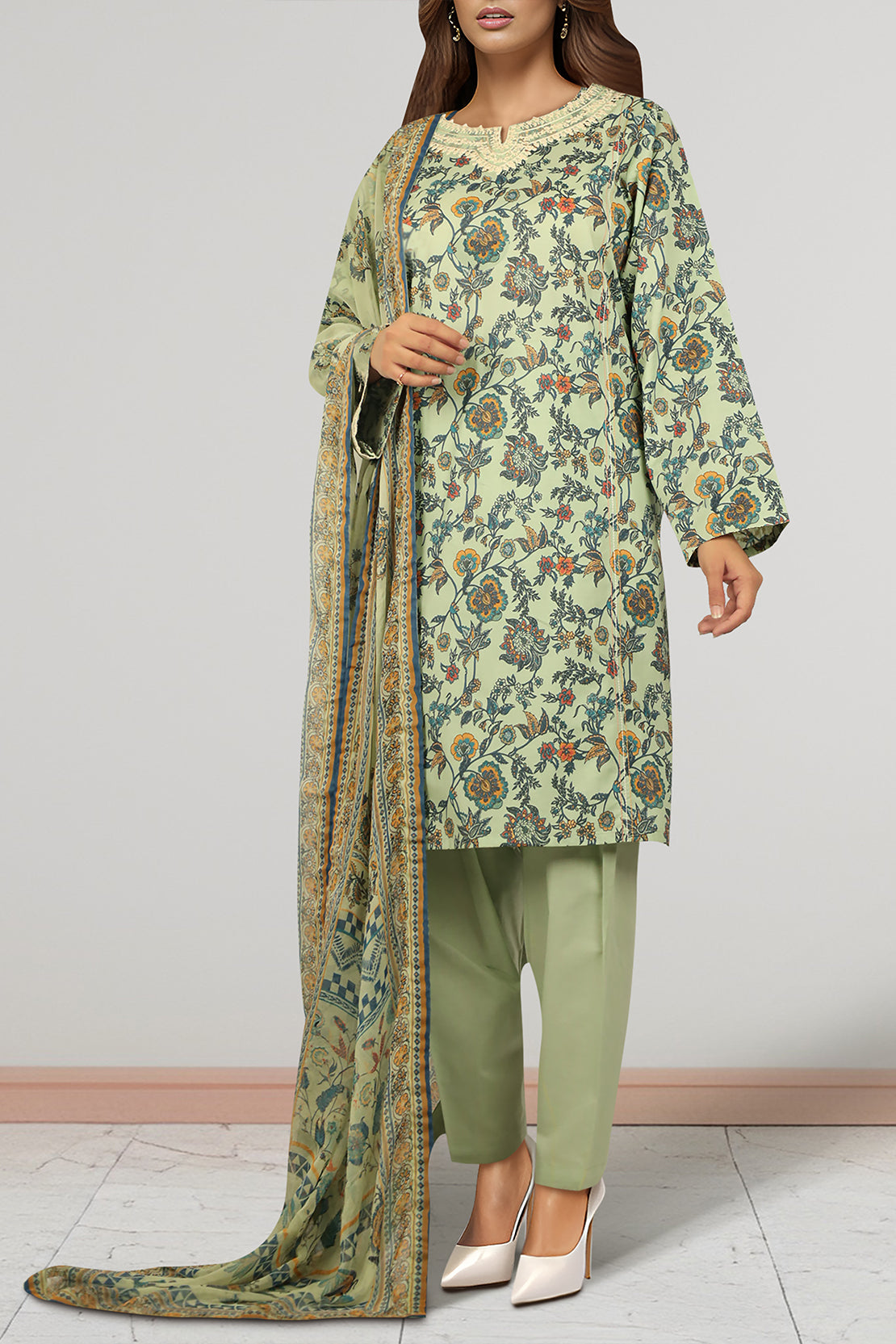 Unstitched Printed Embroidered Lawn 2 Piece (Shirt/Trouser)