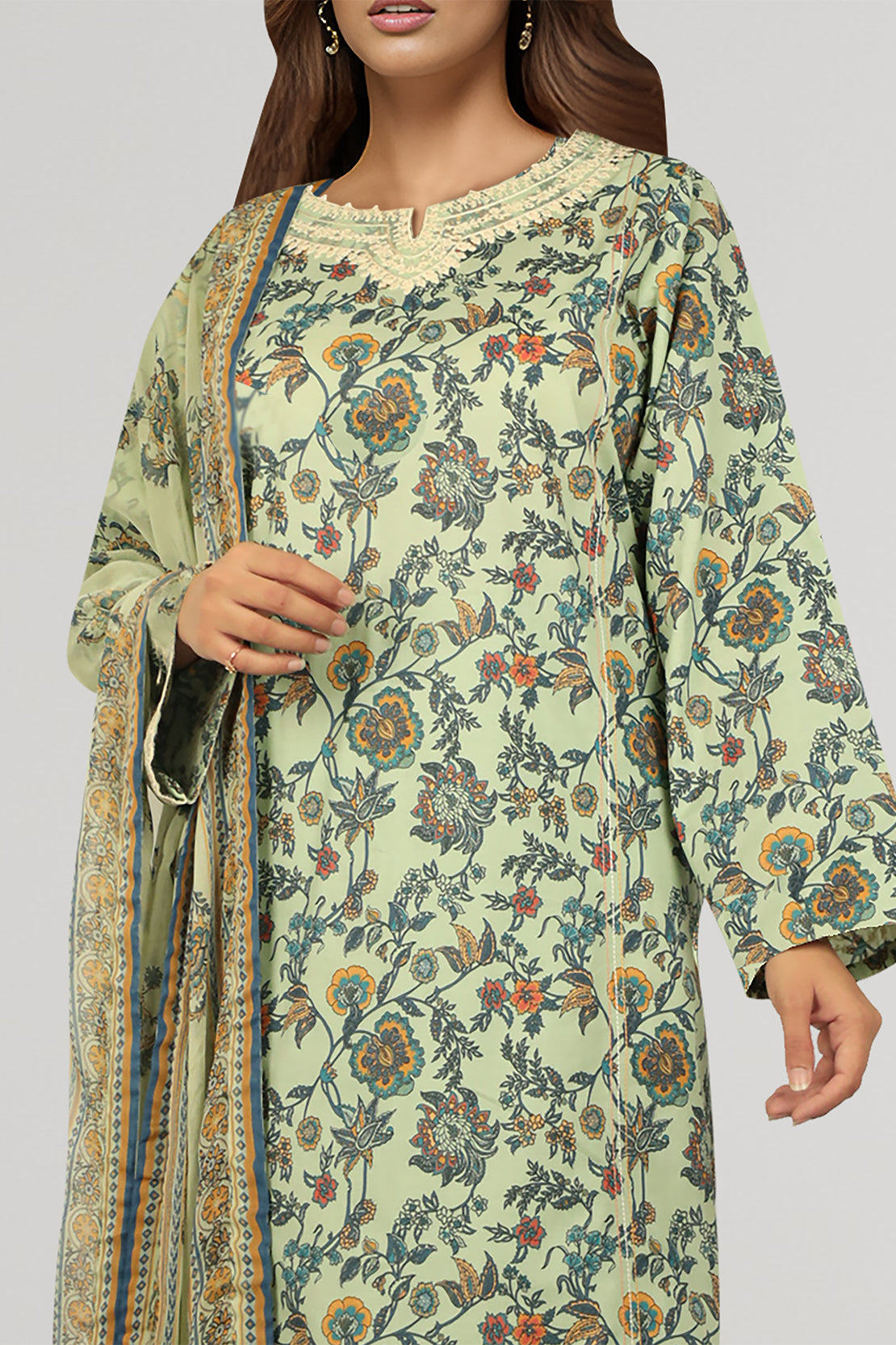 Unstitched Printed Embroidered Lawn 2 Piece (Shirt/Trouser)