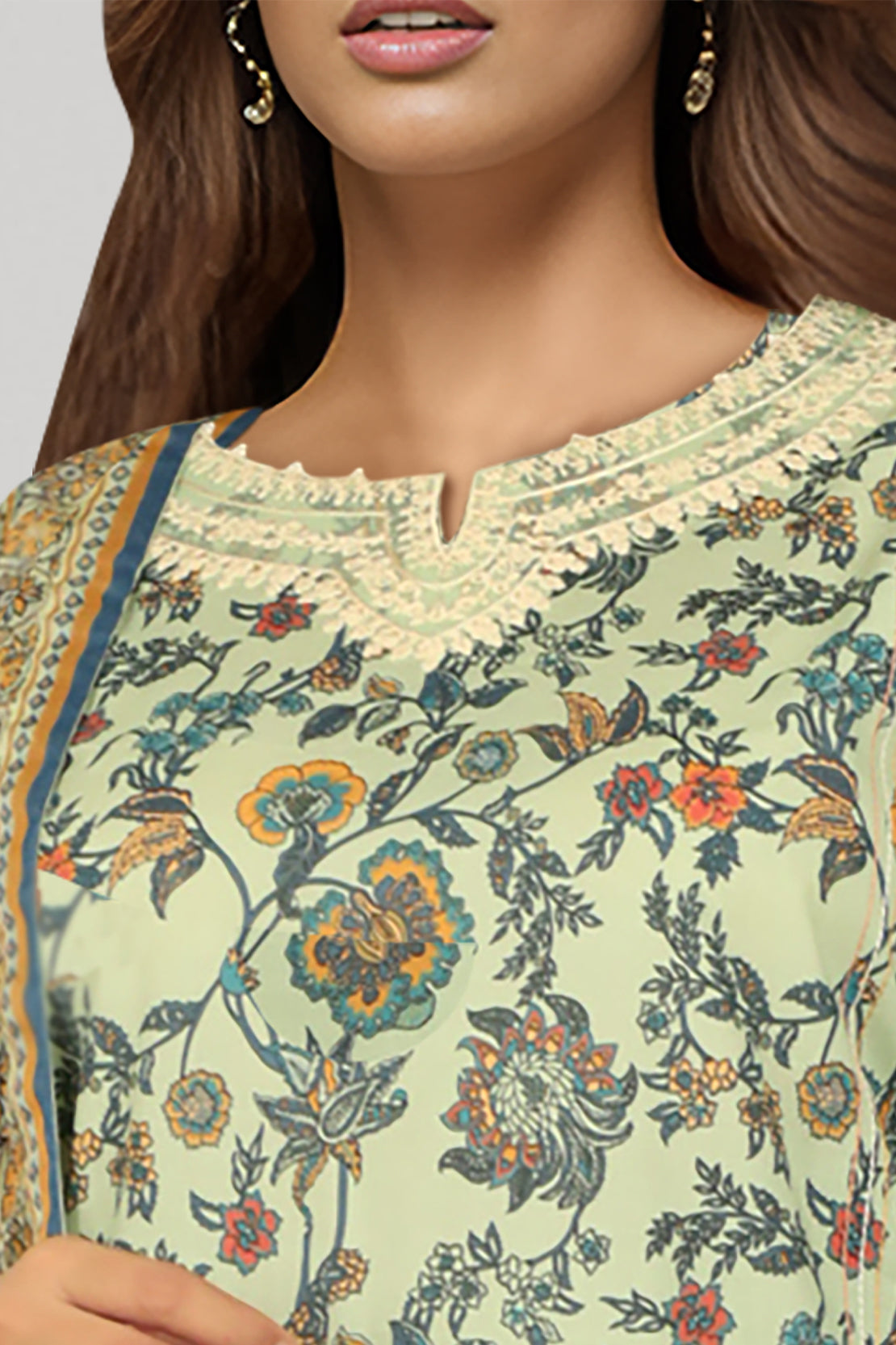 Unstitched Printed Embroidered Lawn 2 Piece (Shirt/Trouser)