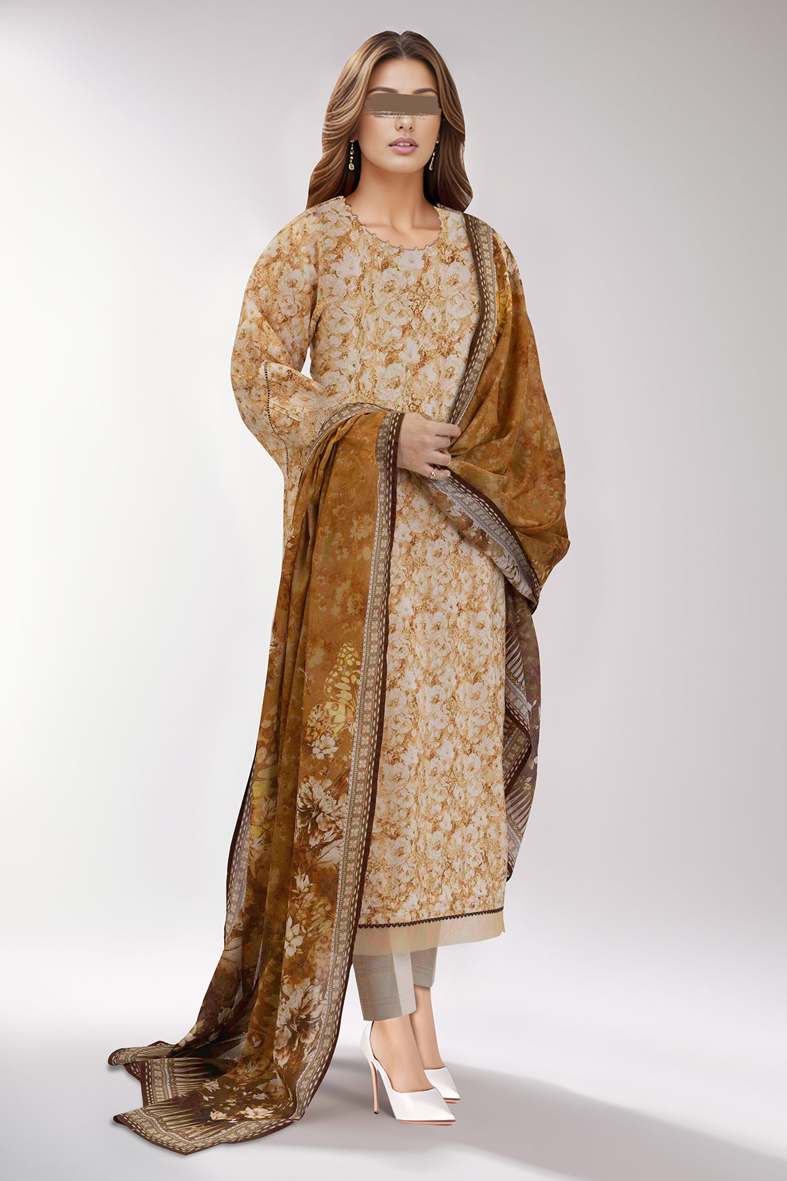 Unstitched Printed Lawn 3 Piece With Chiffon Dupatta