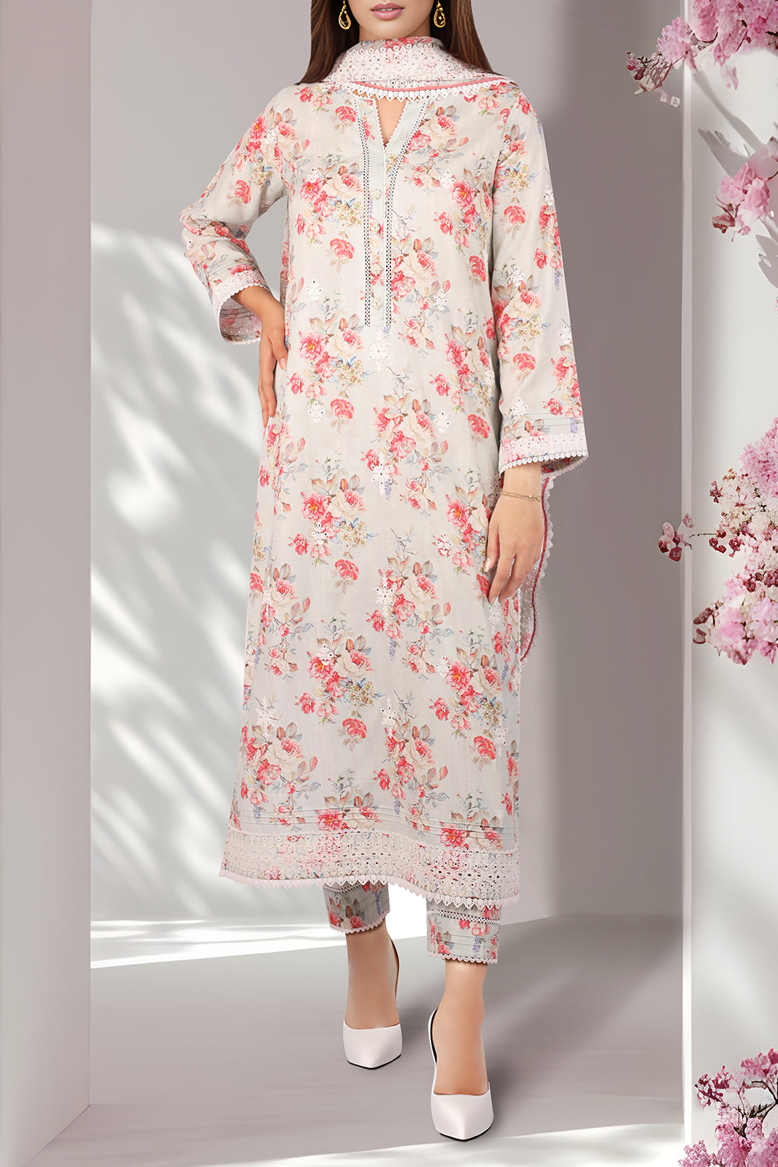 Unstitched Embroidered Self Jacquard 2 Piece (Shirt/Trouser)