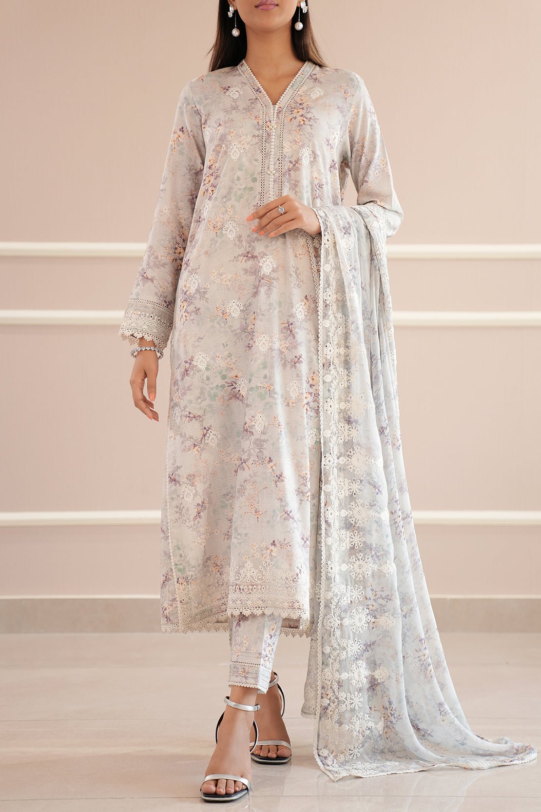 Unstitched Embroidered Self Jacquard 3 Piece With Chiffon Dupatta