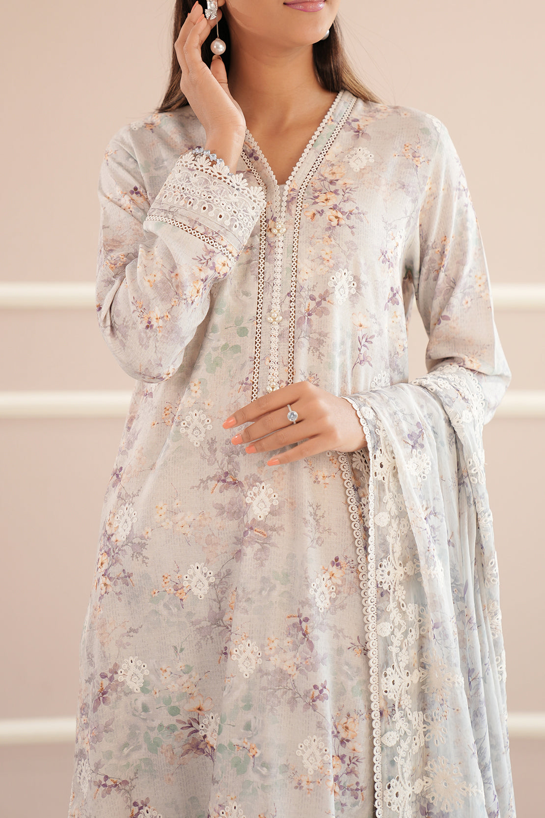 Unstitched Embroidered Self Jacquard 3 Piece With Chiffon Dupatta