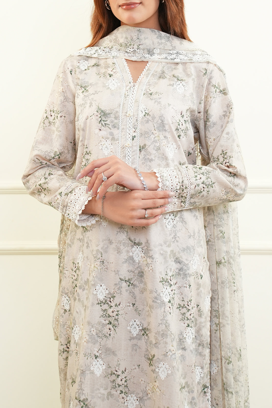 Unstitched Embroidered Self Jacquard 3 Piece With Chiffon Dupatta