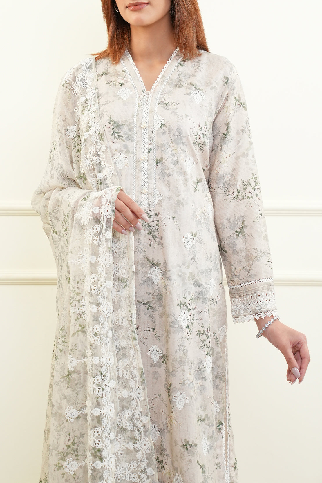 Unstitched Embroidered Self Jacquard 3 Piece With Chiffon Dupatta