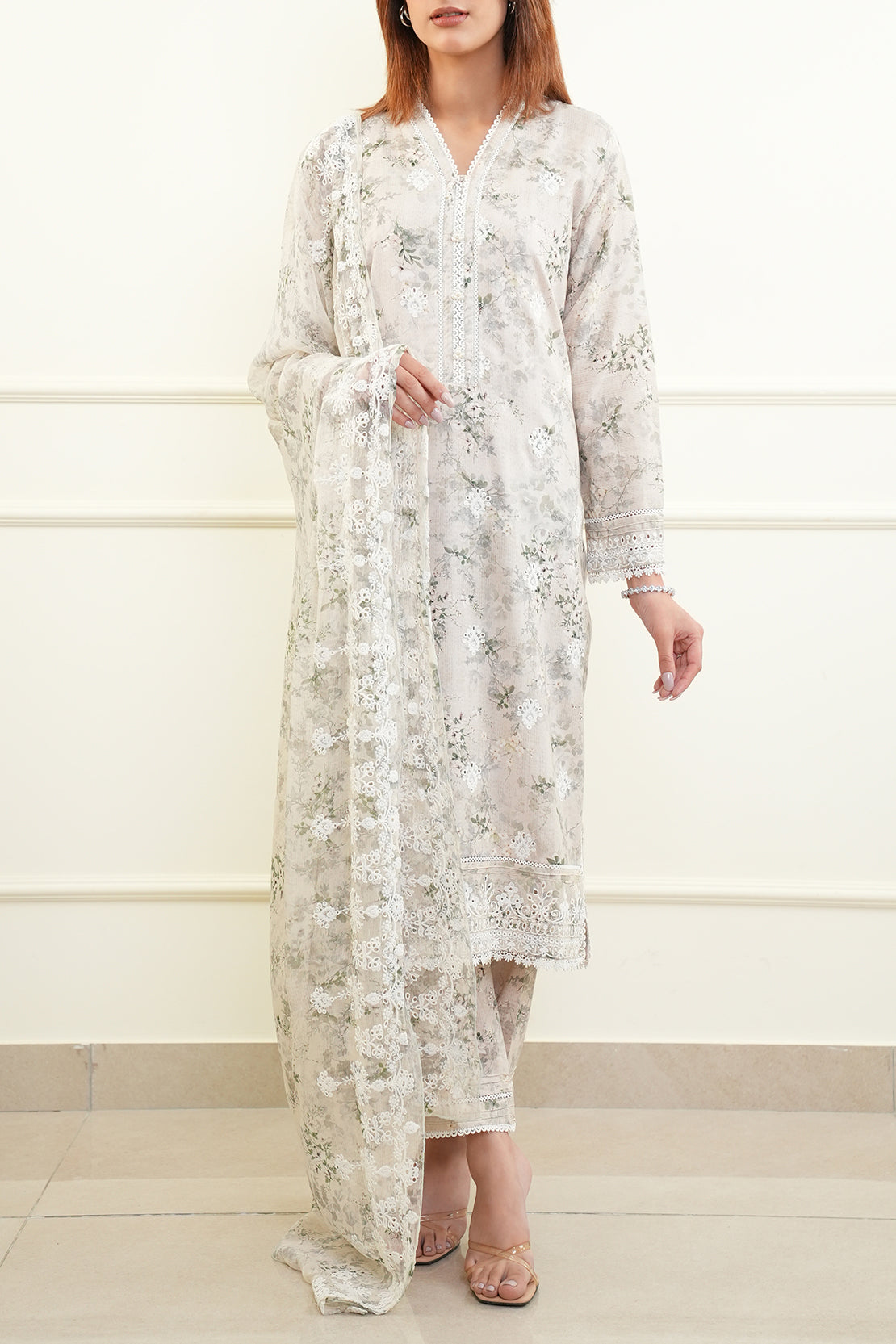 Unstitched Embroidered Self Jacquard 3 Piece With Chiffon Dupatta