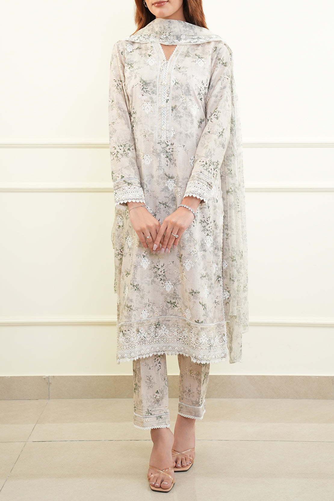 Unstitched Embroidered Self Jacquard 3 Piece With Chiffon Dupatta