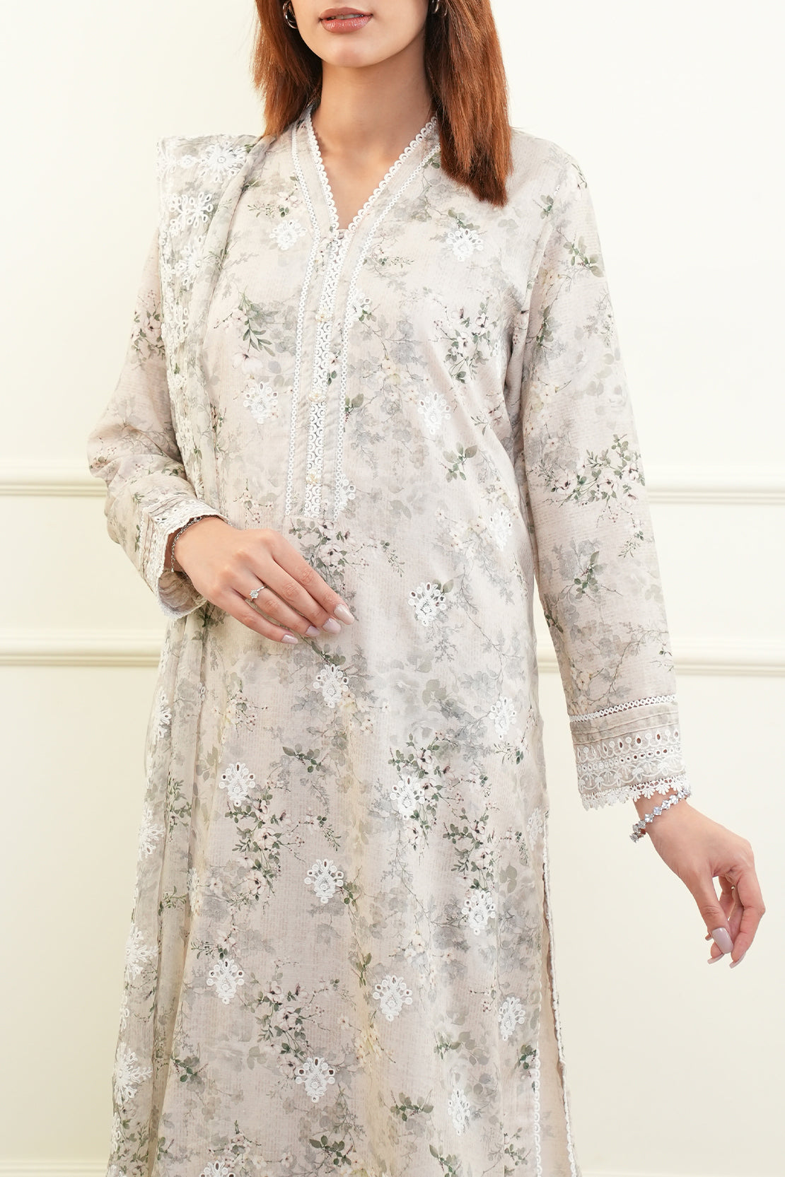 Unstitched Embroidered Self Jacquard 3 Piece With Chiffon Dupatta