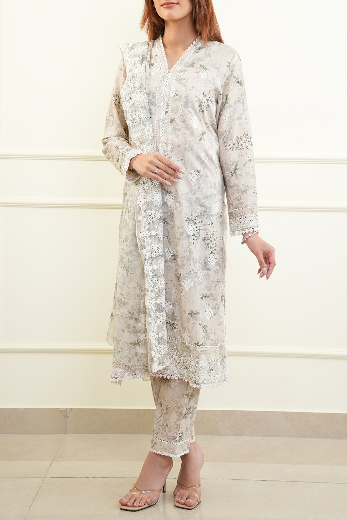 Unstitched Embroidered Self Jacquard 3 Piece With Chiffon Dupatta