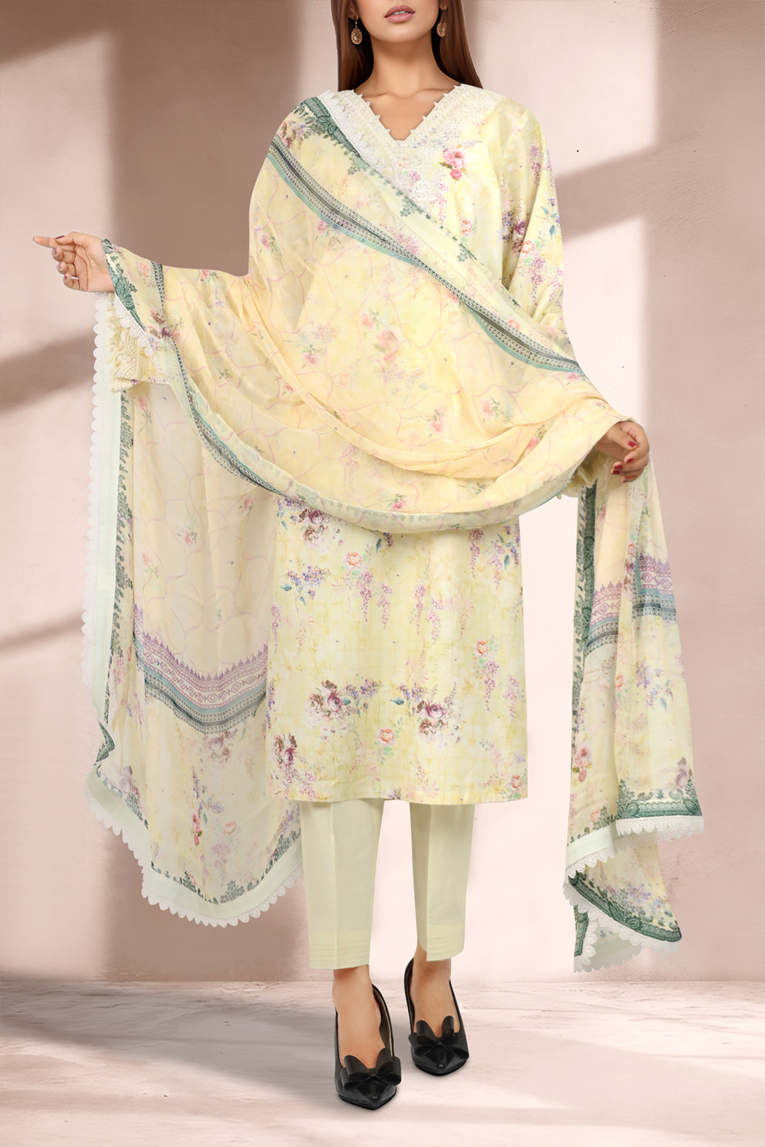 Unstitched Embroidered Self Jacquard 3 Piece With Chiffon Dupatta