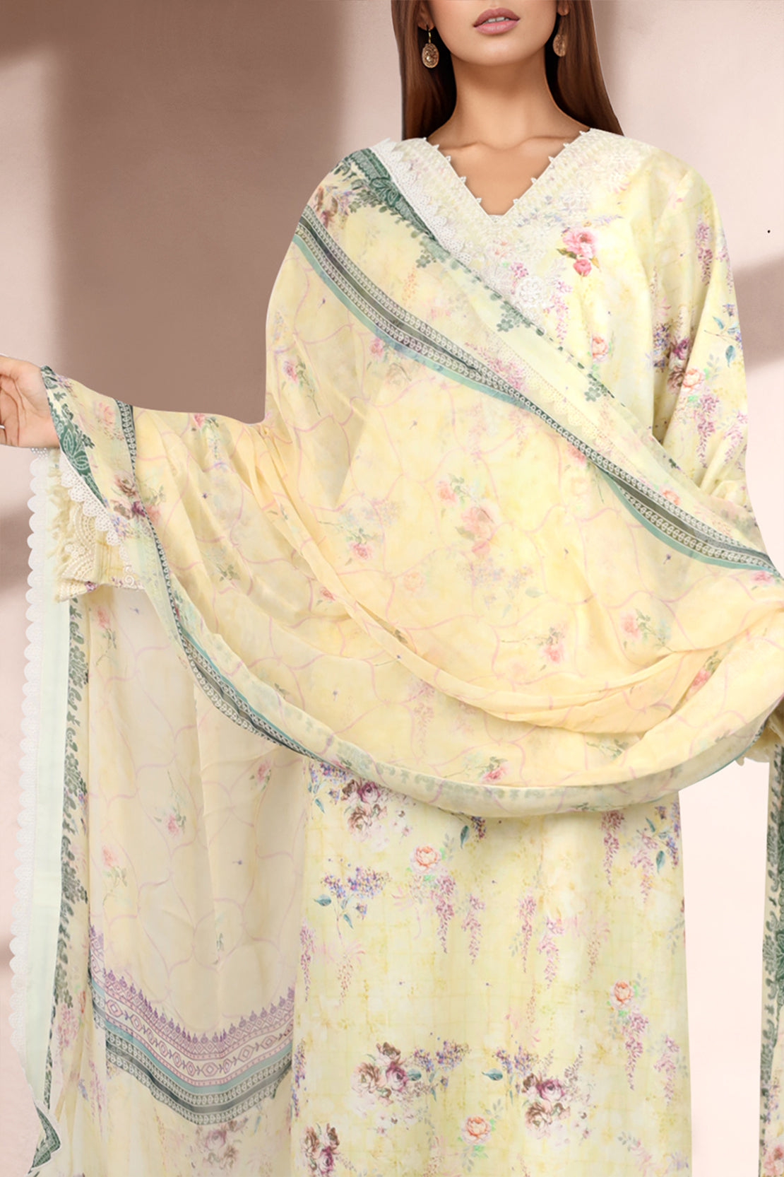 Unstitched Embroidered Self Jacquard 3 Piece With Chiffon Dupatta