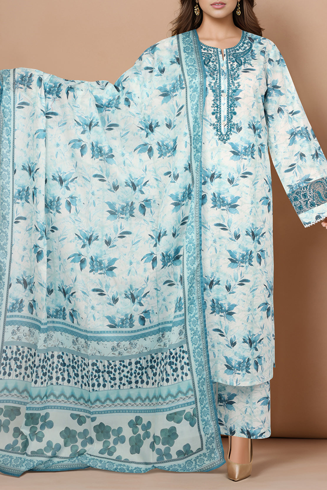 Unstitched Embroidered Lawn 2 Piece (Shirt/Trouser)