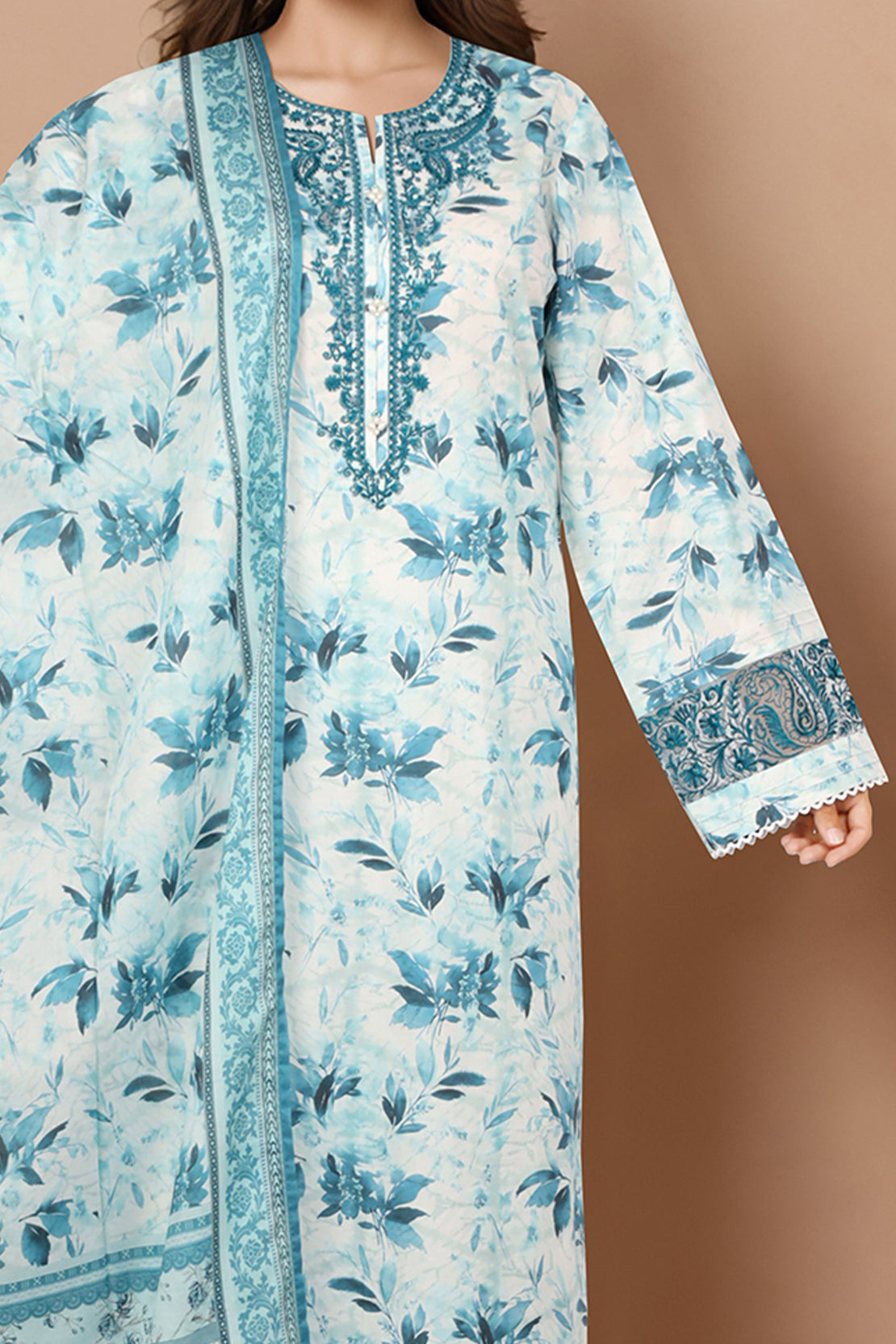 Unstitched Embroidered Lawn 2 Piece (Shirt/Trouser)