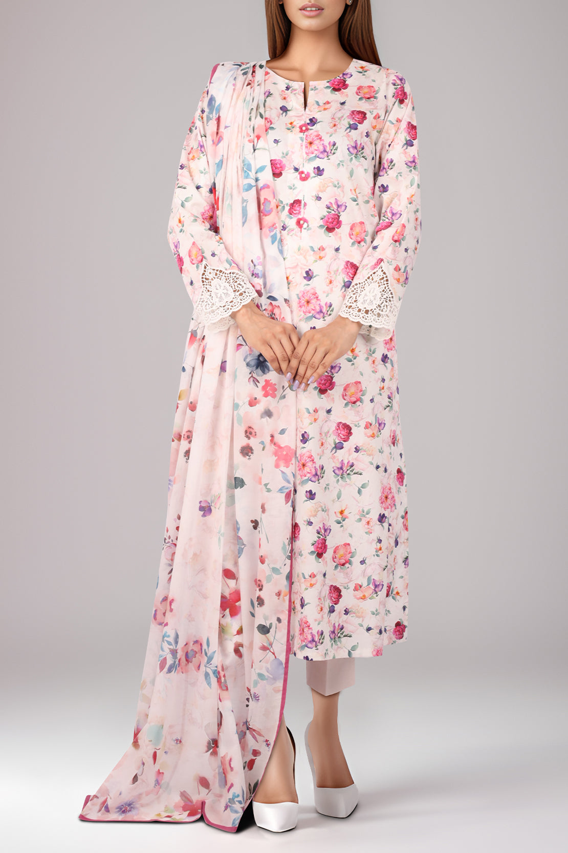 Unstitched Self Jacquard 3 Piece With Chiffon Dupatta