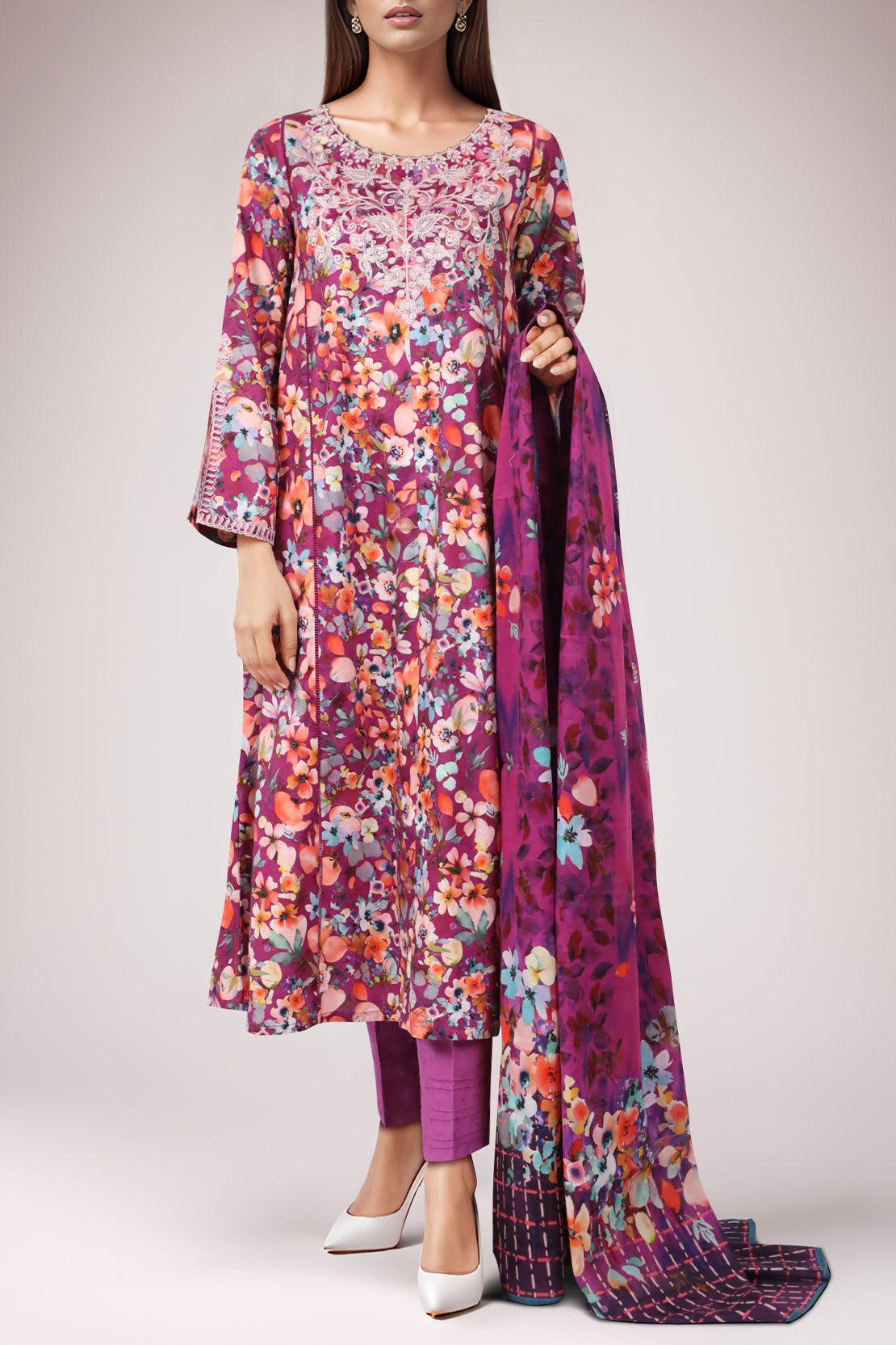 Unstitched Embroidered Self Jacquard 3 Piece With Chiffon Dupatta