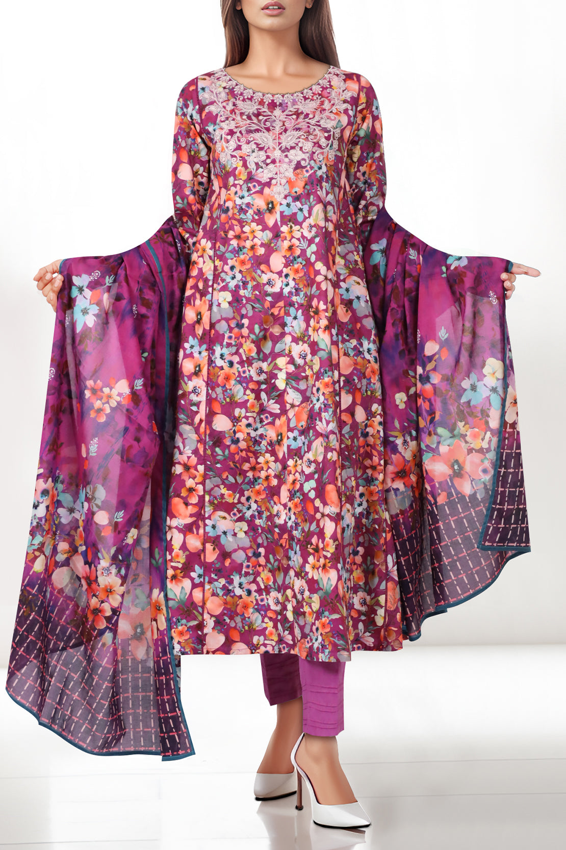 Unstitched Embroidered Self Jacquard 3 Piece With Chiffon Dupatta