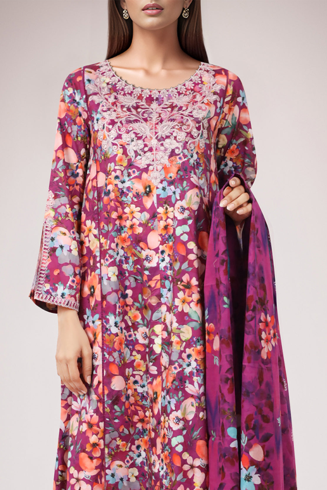 Unstitched Embroidered Self Jacquard 3 Piece With Chiffon Dupatta