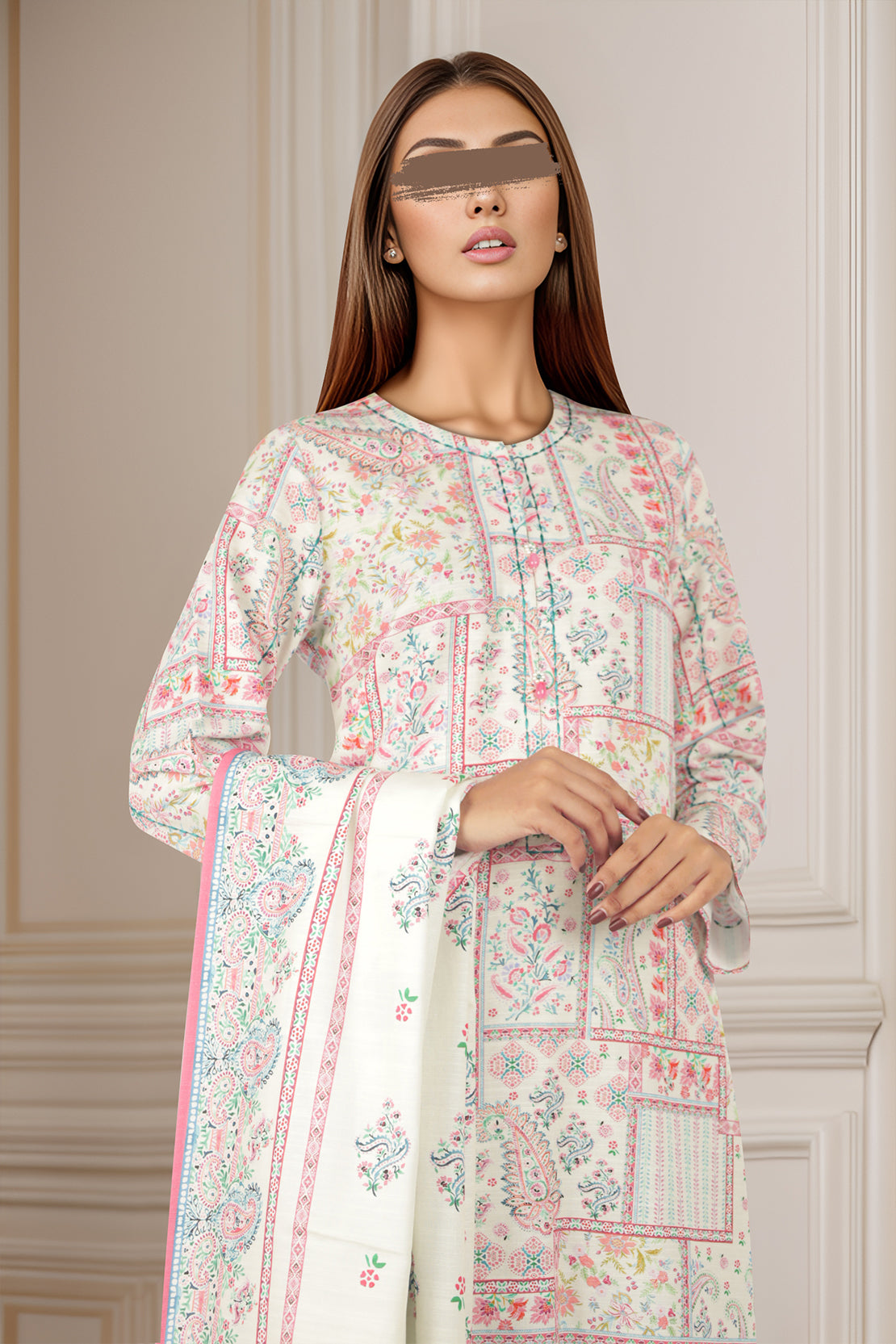 Unstitched Printed Cotton Khaddar 3 Piece