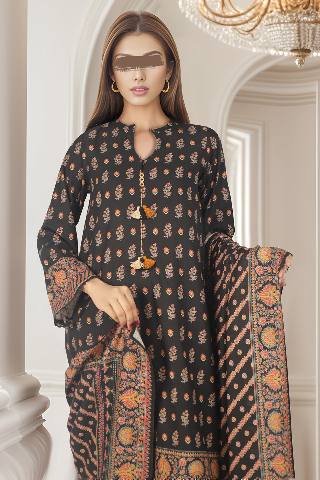 Unstitched Printed Cotton Khaddar 3 Piece