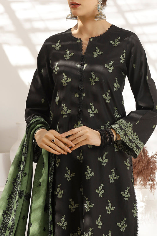 Unstitched Embroidered Cambric 3 Piece With Chiffon Dupatta