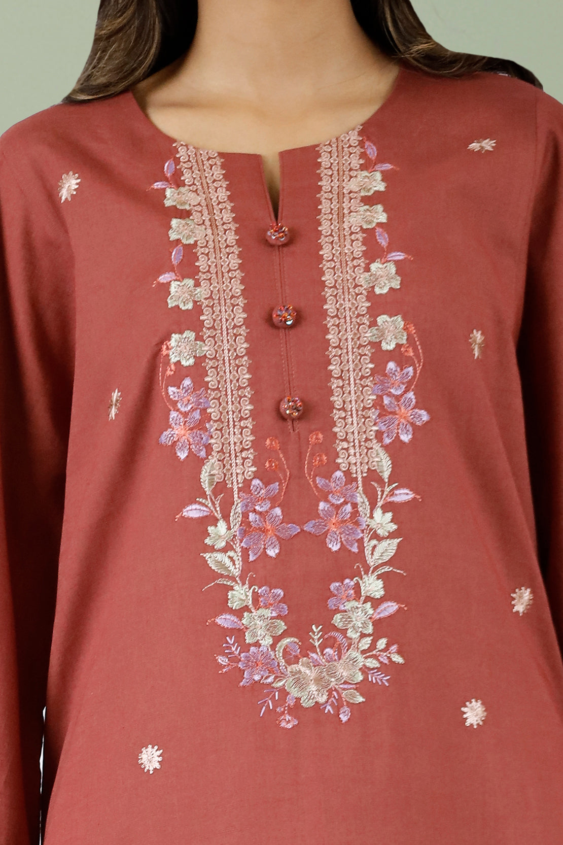 Unstitched Embroidered Cotton Khaddar 2 Piece (Shirt/Trouser)