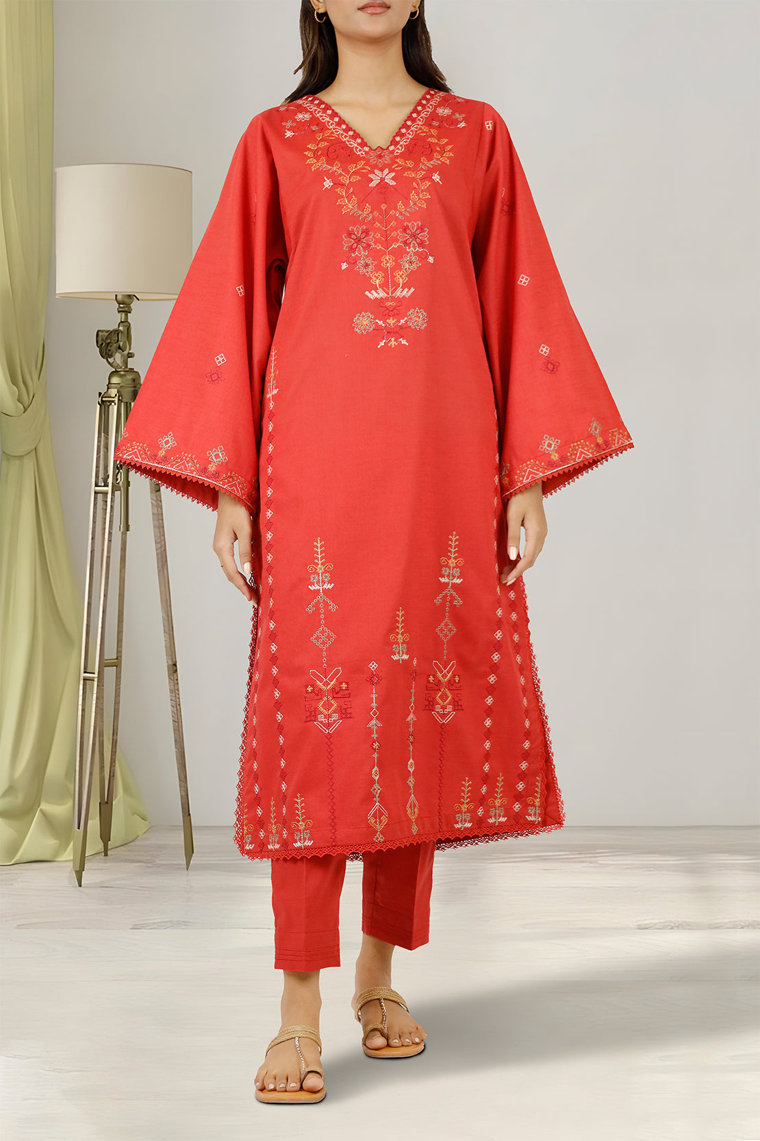 Unstitched Embroidered Cotton Khaddar 2 Piece (Shirt/Trouser)