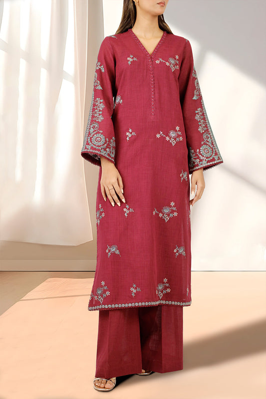 Unstitched Solid Embroidered Cotton Khaddar 2 Piece (Shirt/Trouser)